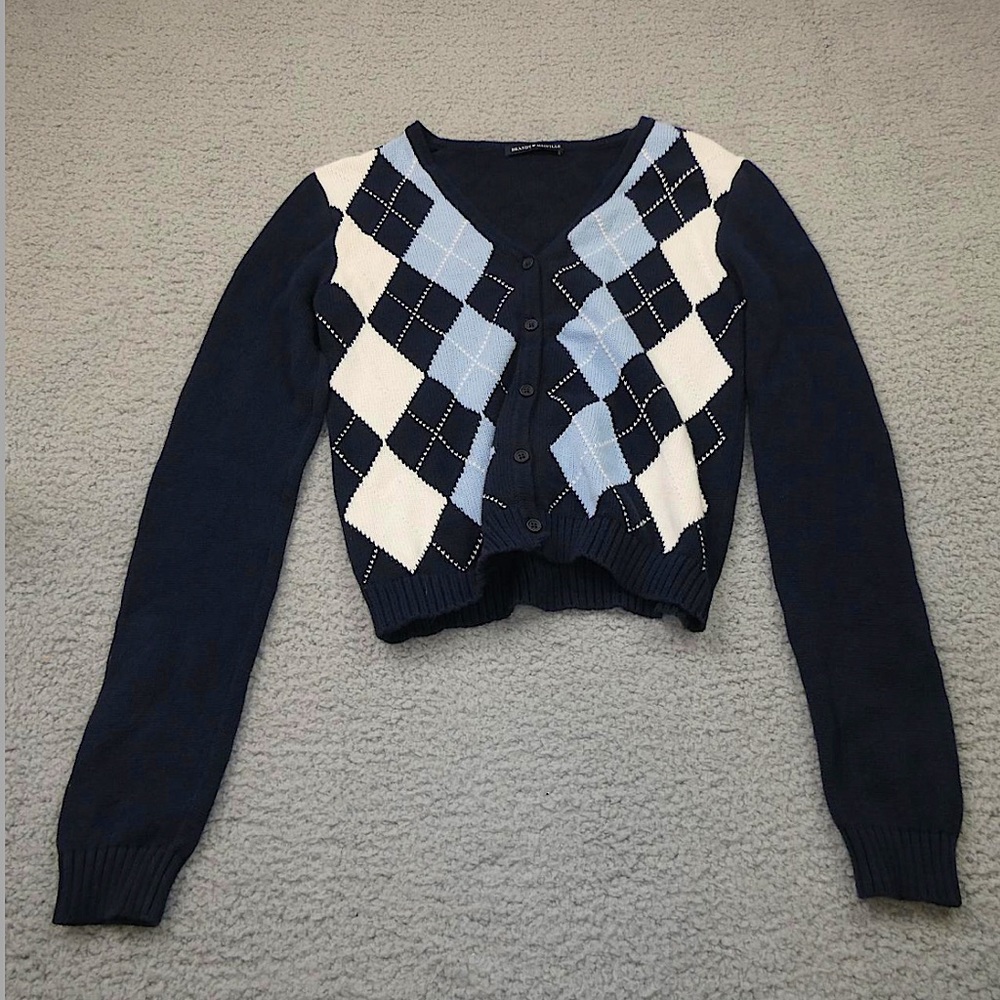 Brandy Melville Navy Blue Argyle Sweater